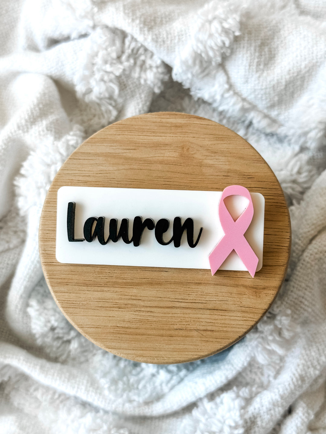 Pink Ribbon Name Badge - Thick Script