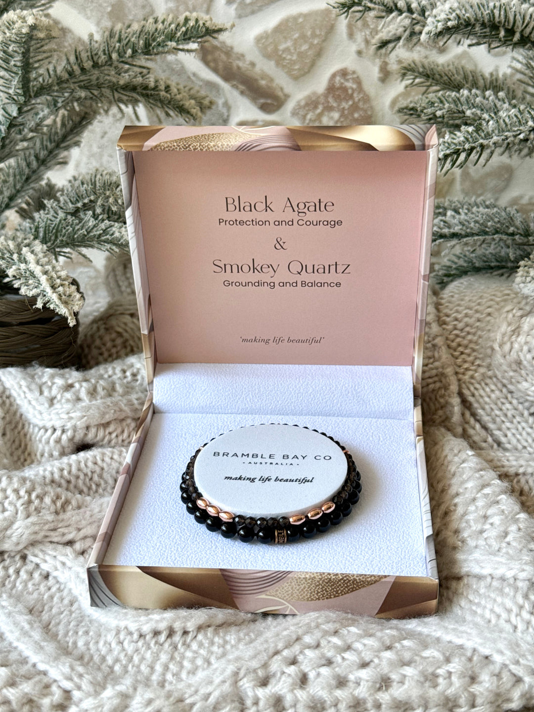 Black Agate & Smoky Quartz Bracelet