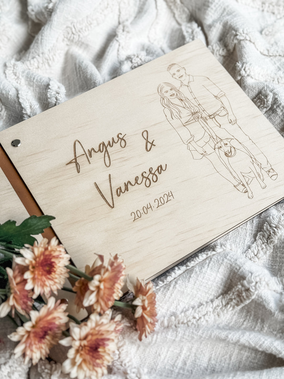 Wooden Guestbook with Line Art