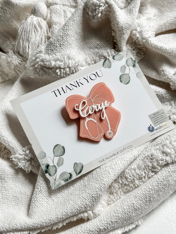Bow with Stethoscope Name Badge