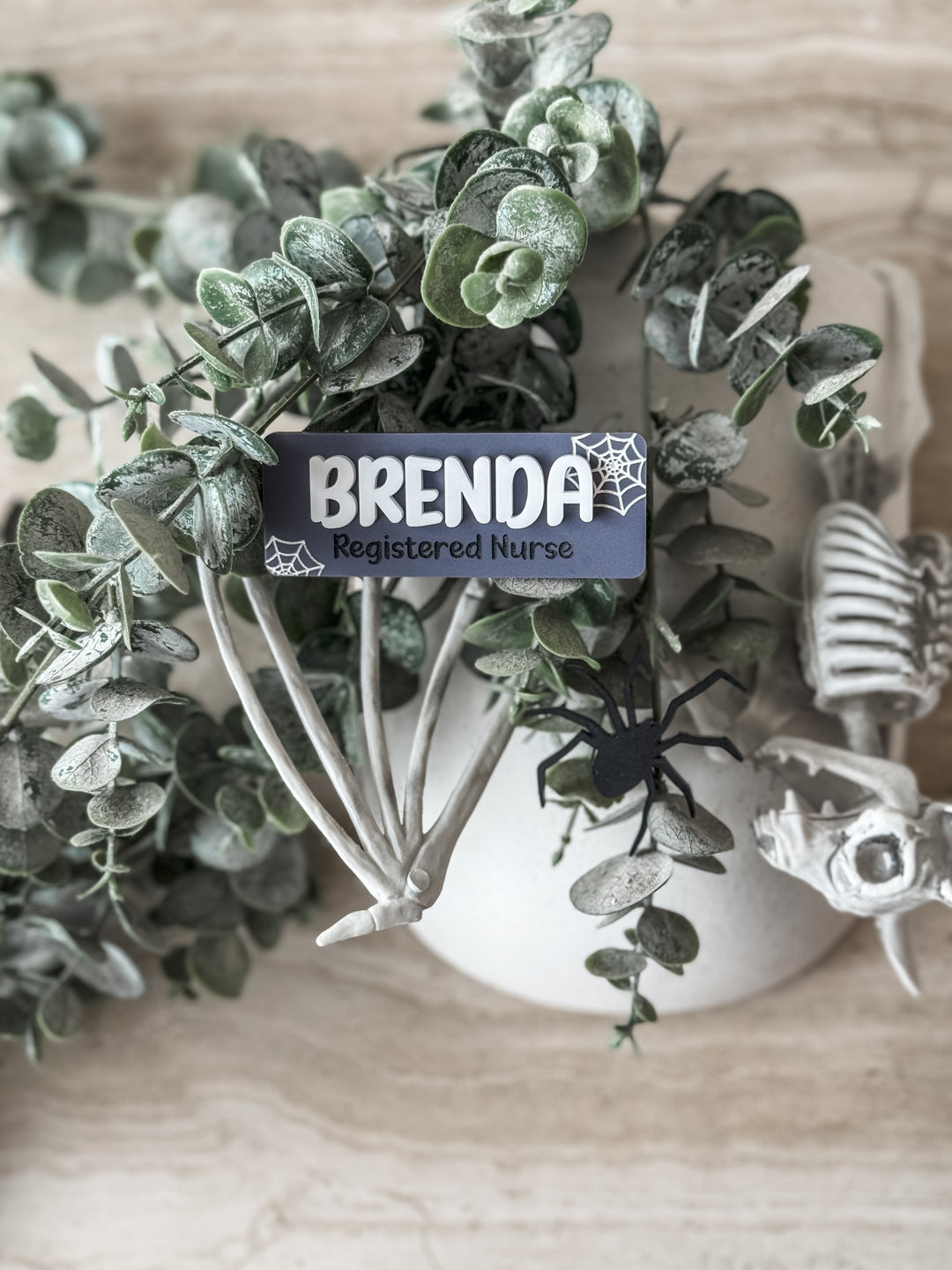 Name Badge with Occupation - Halloween Style with Spider Webs