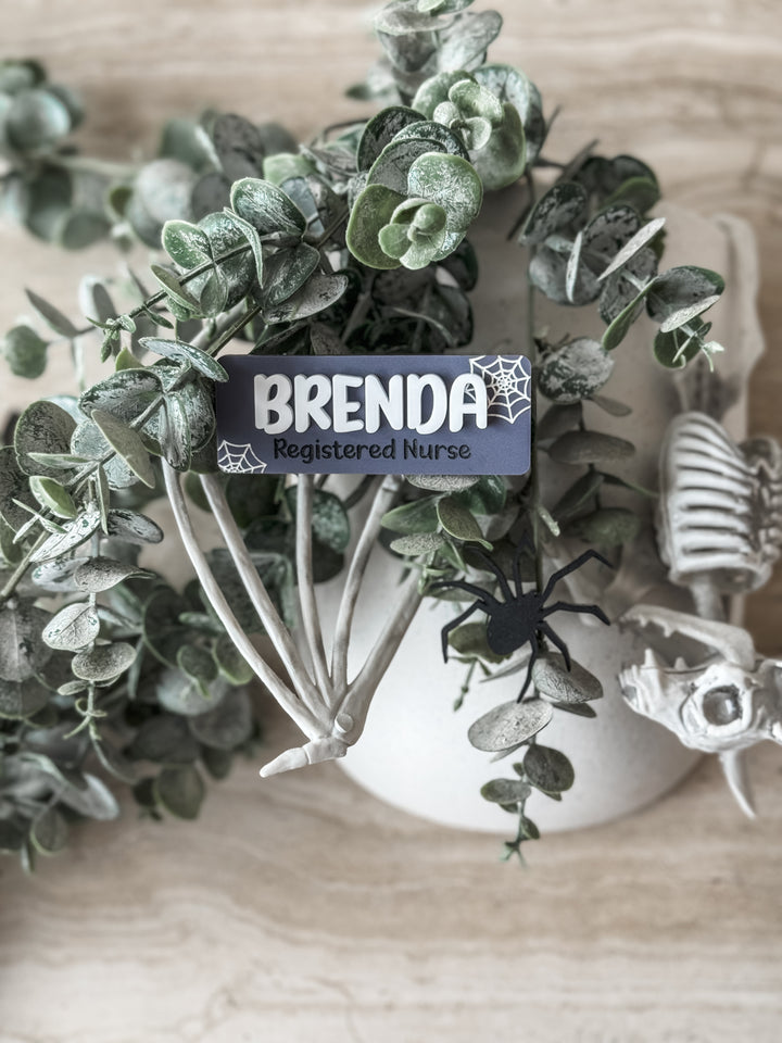 Name Badge with Occupation - Halloween Style with Spider Webs