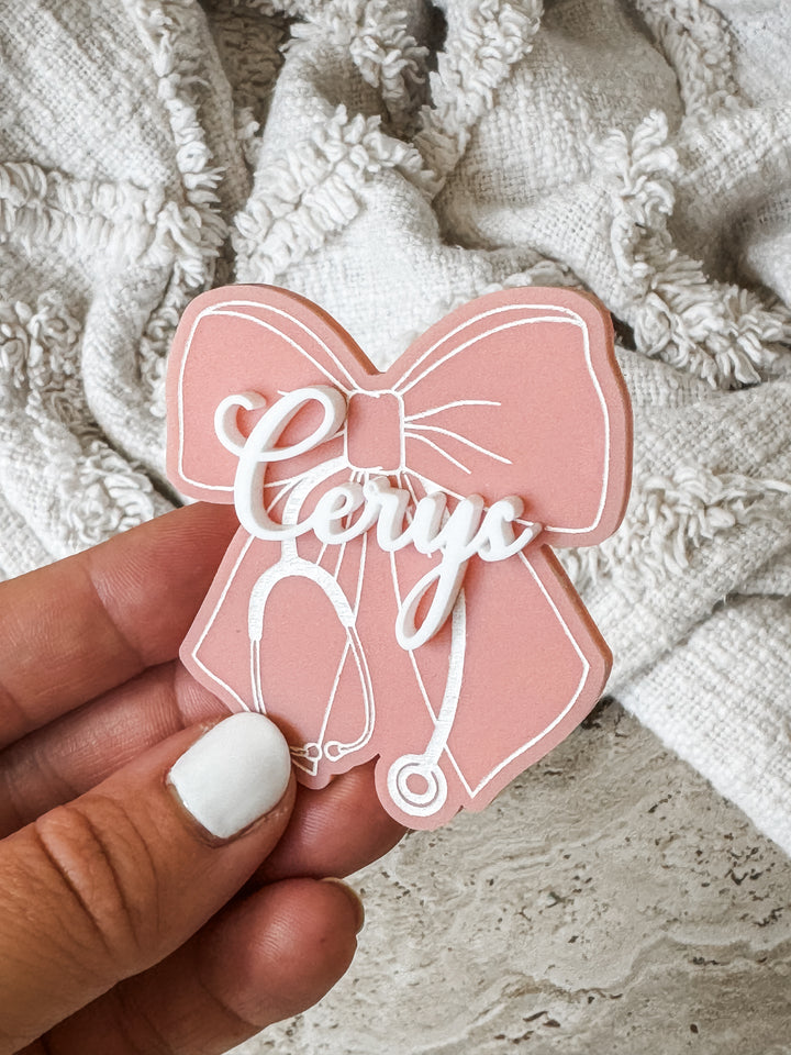 Bow with Stethoscope Name Badge