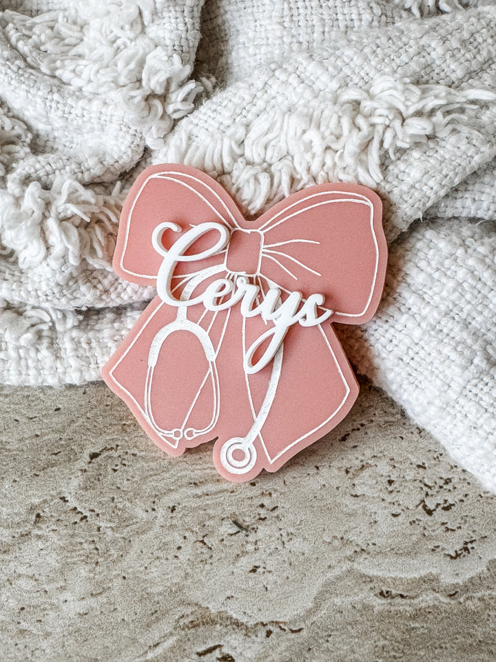 Bow with Stethoscope Name Badge
