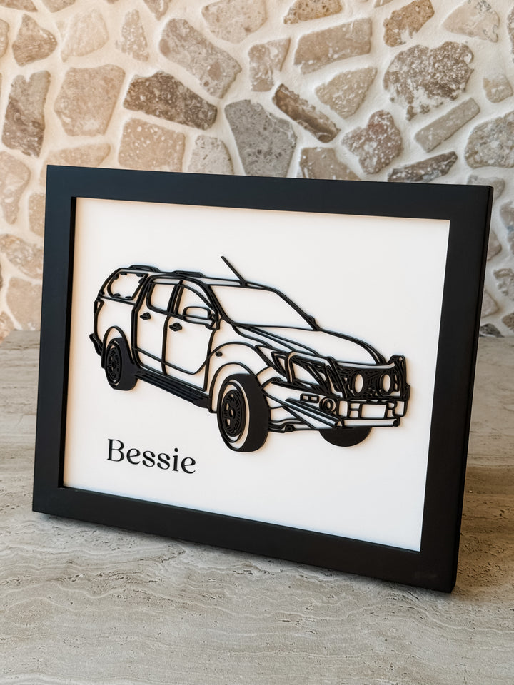 Framed Custom Drawn Vehicle Layered Line Art