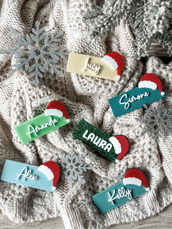 Santa Hat Rectangle Layered Acrylic Name Badge