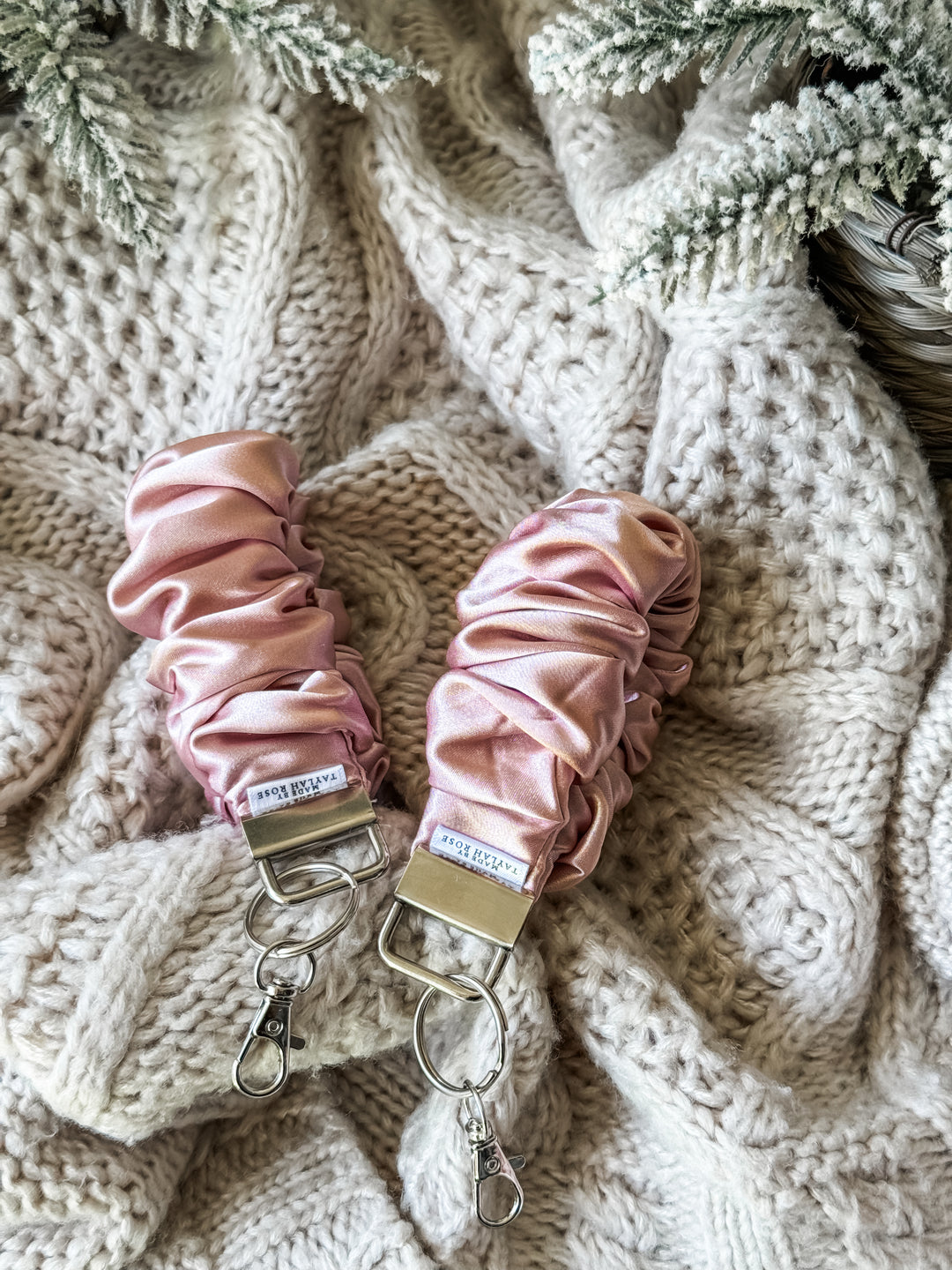 Dusty Pink Satin Scrunchie Wristlet Keychain