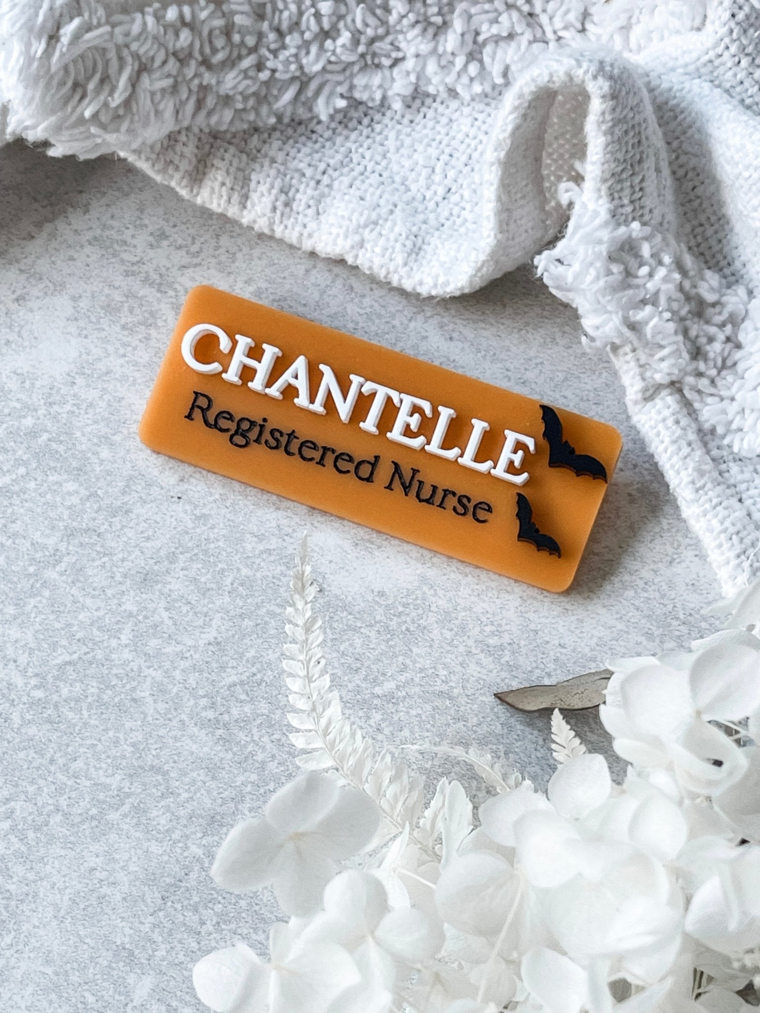 Name Badge with Occupation - Halloween Style with Bats - The Humble Gift Co.