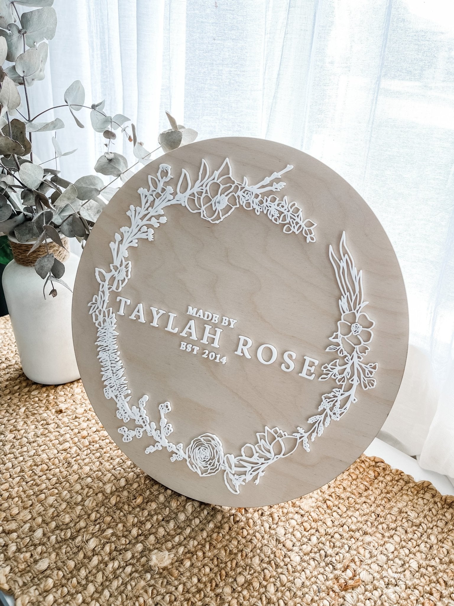 Round Wooden Sign with Acrylic Features - The Humble Gift Co.