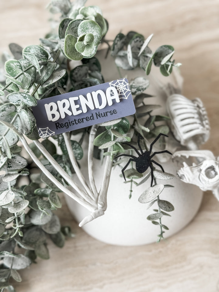 Name Badge with Occupation - Halloween Style with Spider