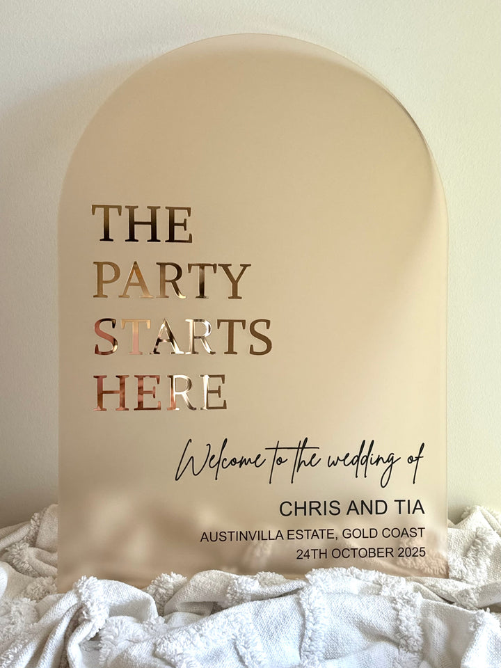 Acrylic Arch Welcome Sign - The Party Starts Here
