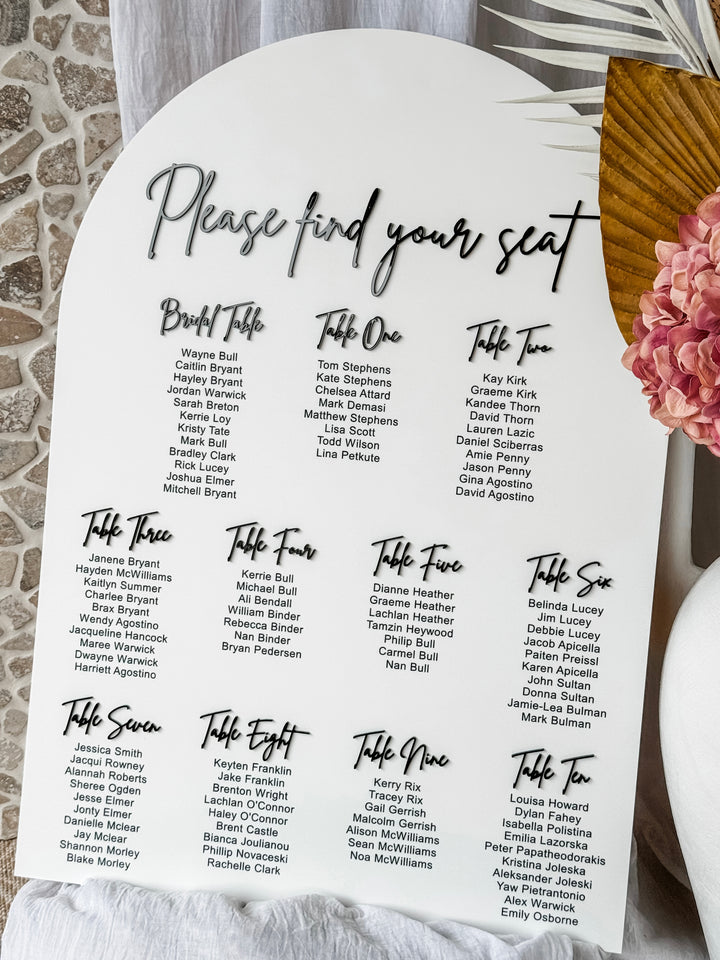 Acrylic Arch Seating Chart