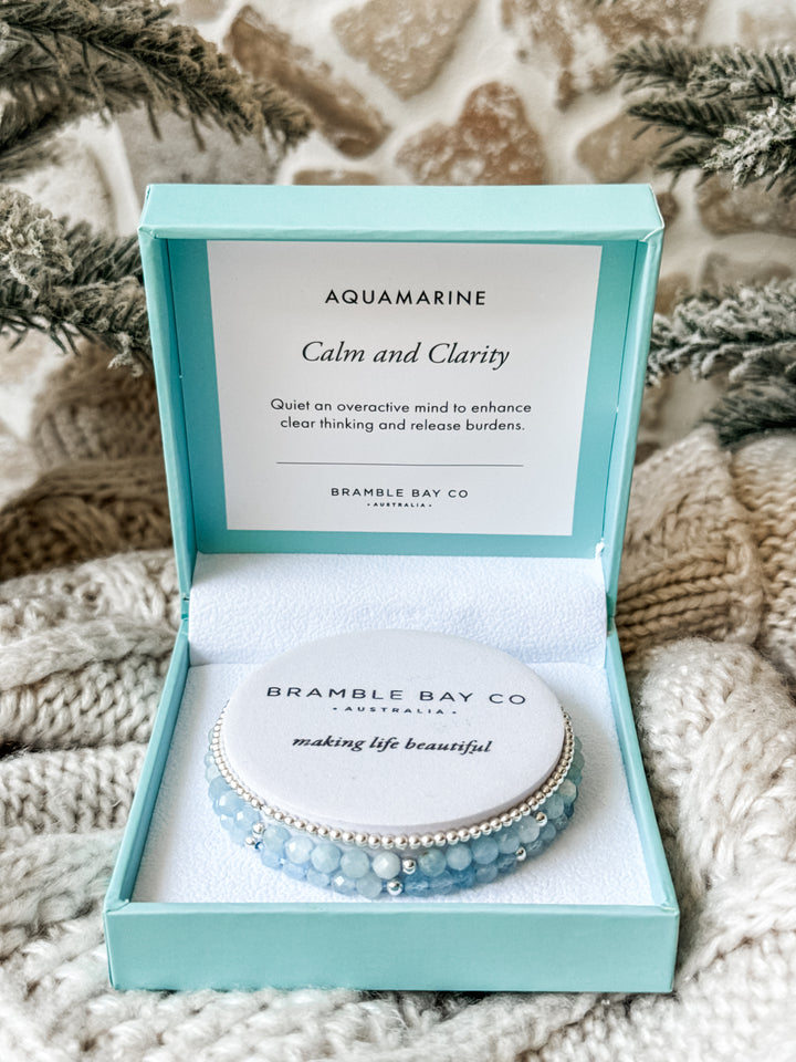 Trio Bracelet Set - Aquamarine & Silver Plated Beads for Calm & Clarity