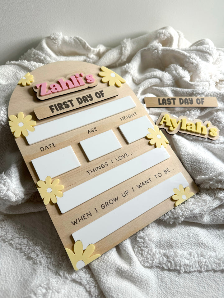 First/Last Day Board - Wooden Board with Daisies