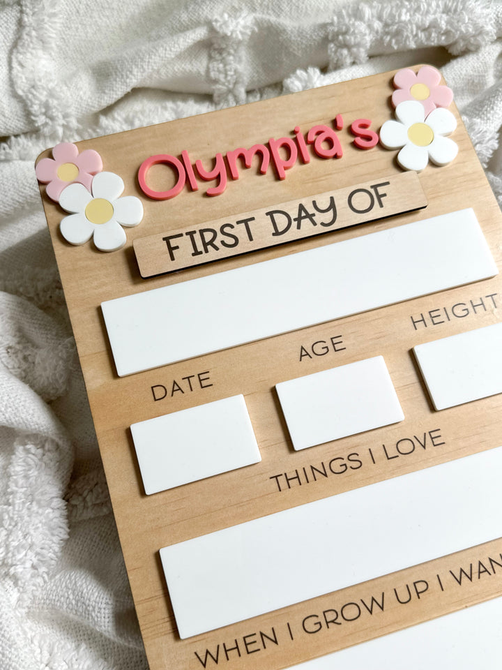 First/Last Day Board - Wooden Board with Flowers