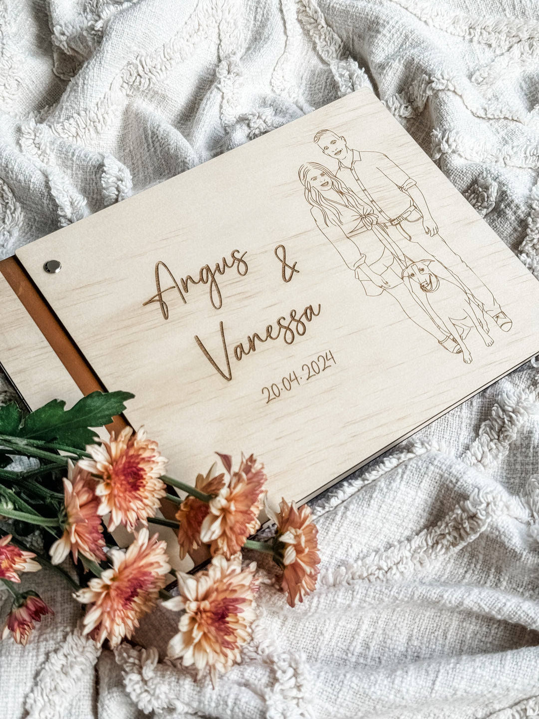 Wooden Guestbook with Line Art