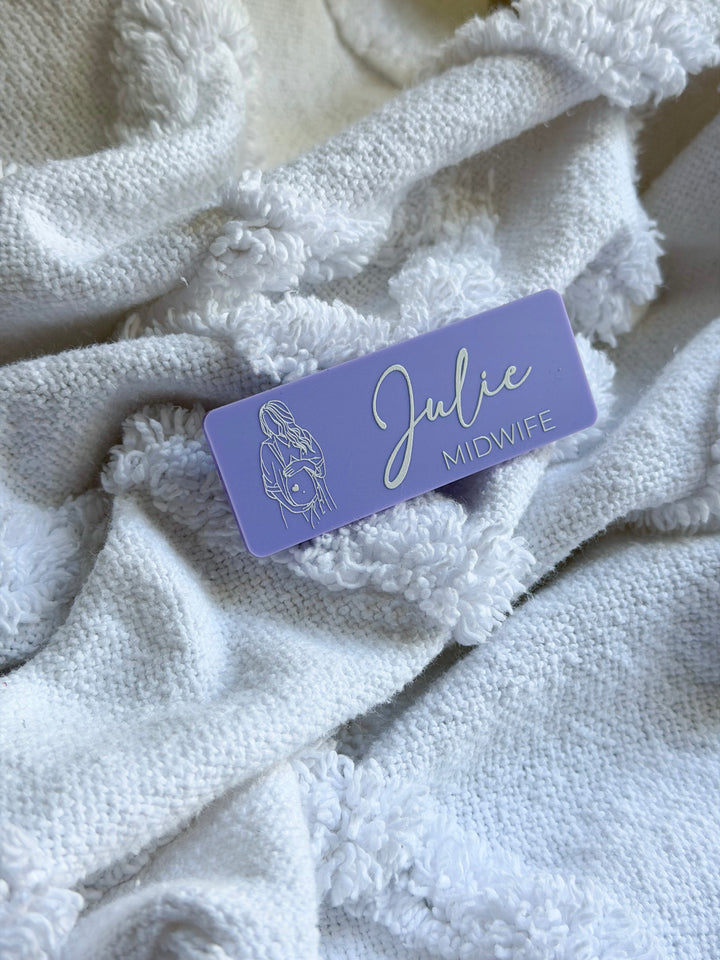 Midwife Name Badge with Line Art