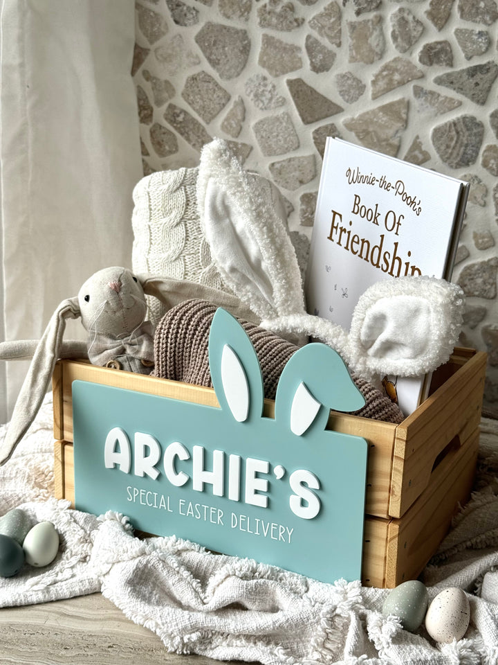 Bunny Ear Themed Wooden Crate Easter Plaque - Style 1