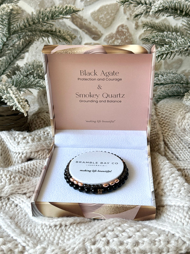 Black Agate & Smoky Quartz Bracelet