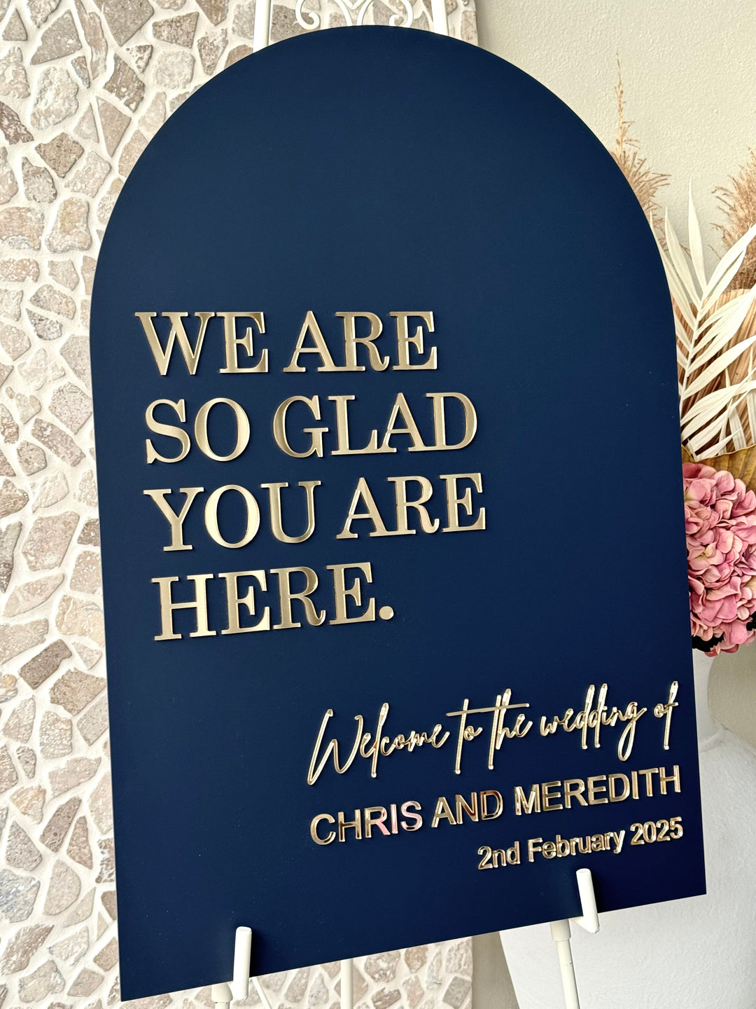 Acrylic Arch Welcome Sign - We Are So Glad You Are Here