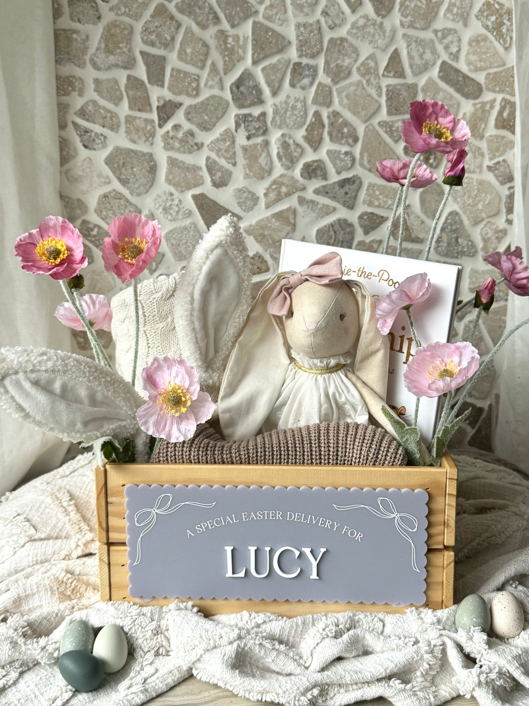 Bow Themed Wooden Crate Easter Plaque