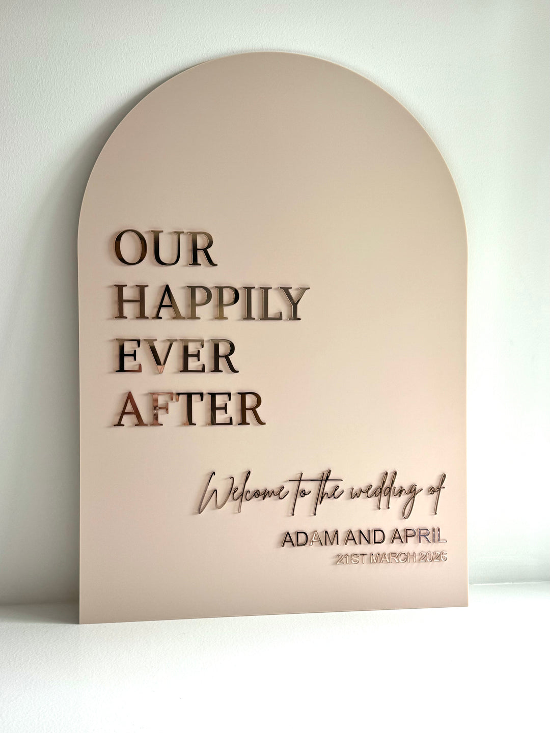 Acrylic Arch Welcome Sign - Our Happily Ever After