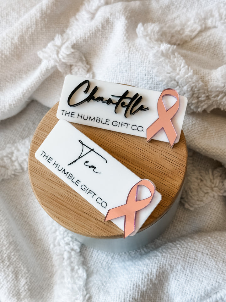 Pink Ribbon Name Badge - Super Thin Script