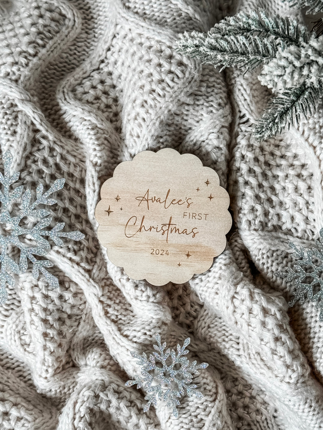 Personalised First Christmas Plaque Scallop Edge