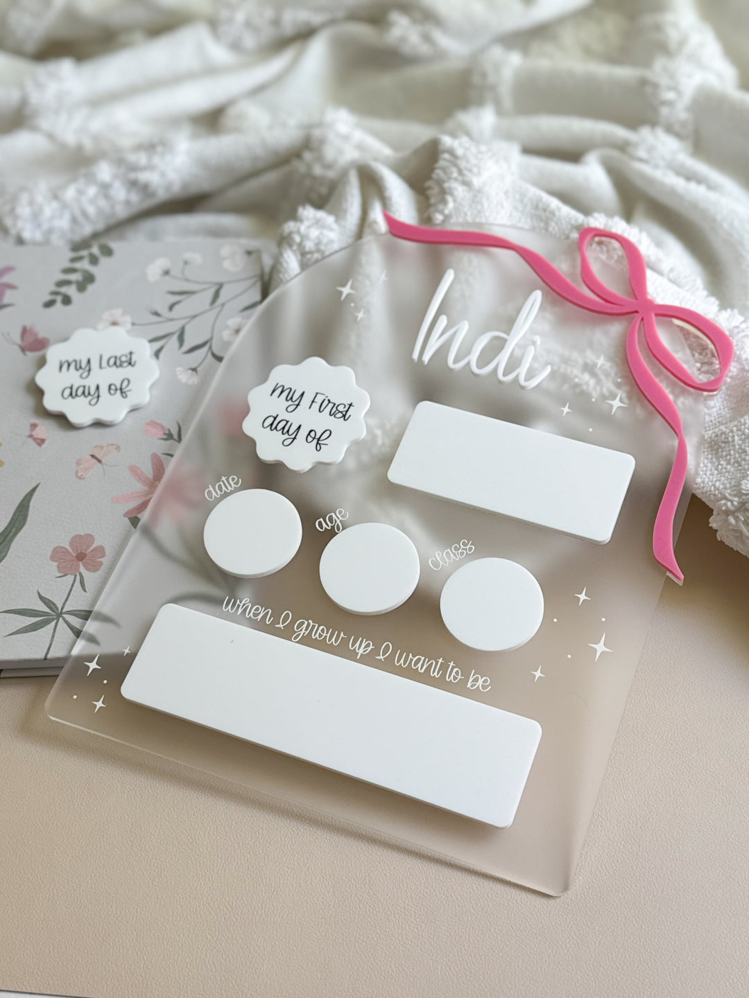 First/Last Day Board - Acrylic Arch with a Bow