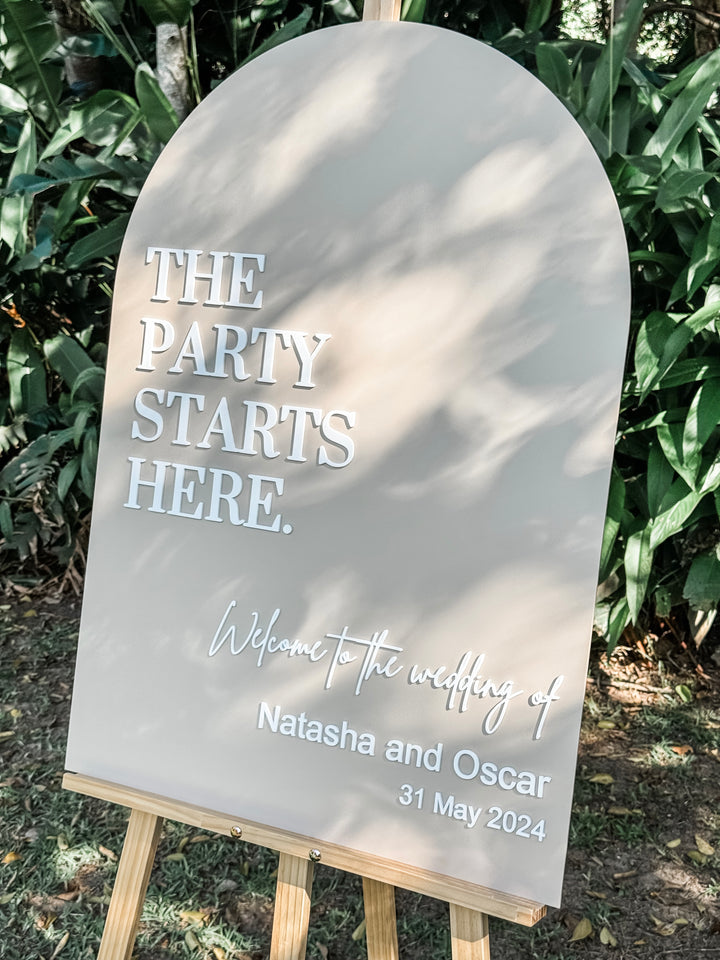 Acrylic Arch Welcome Sign - The Party Starts Here