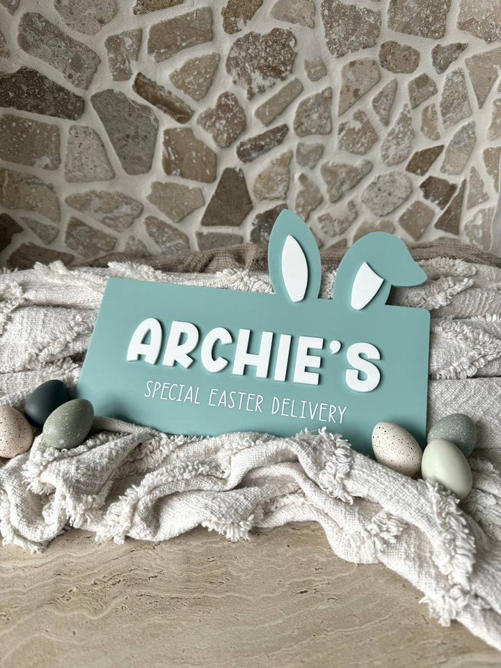 Bunny Ear Themed Wooden Crate Easter Plaque - Style 1