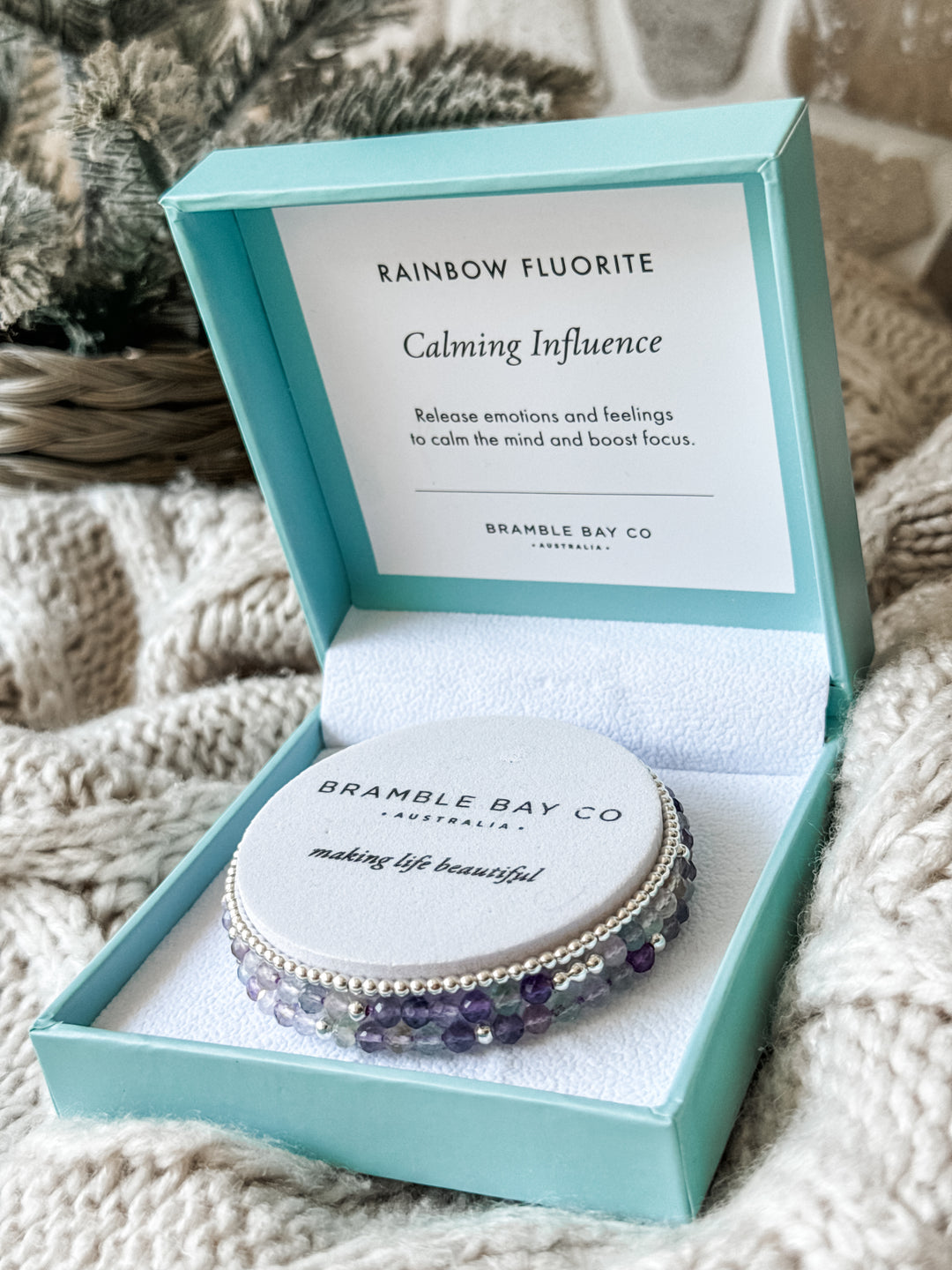 Trio Bracelet Set - Rainbow Fluorite & Silver Plated Beads for Calming Influence