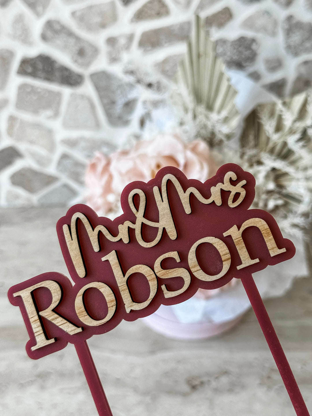 Mr & Mrs Acrylic Cake Topper - Layered Wood