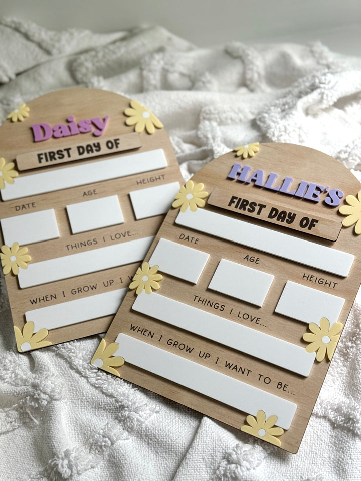 First/Last Day Board - Wooden Board with Daisies