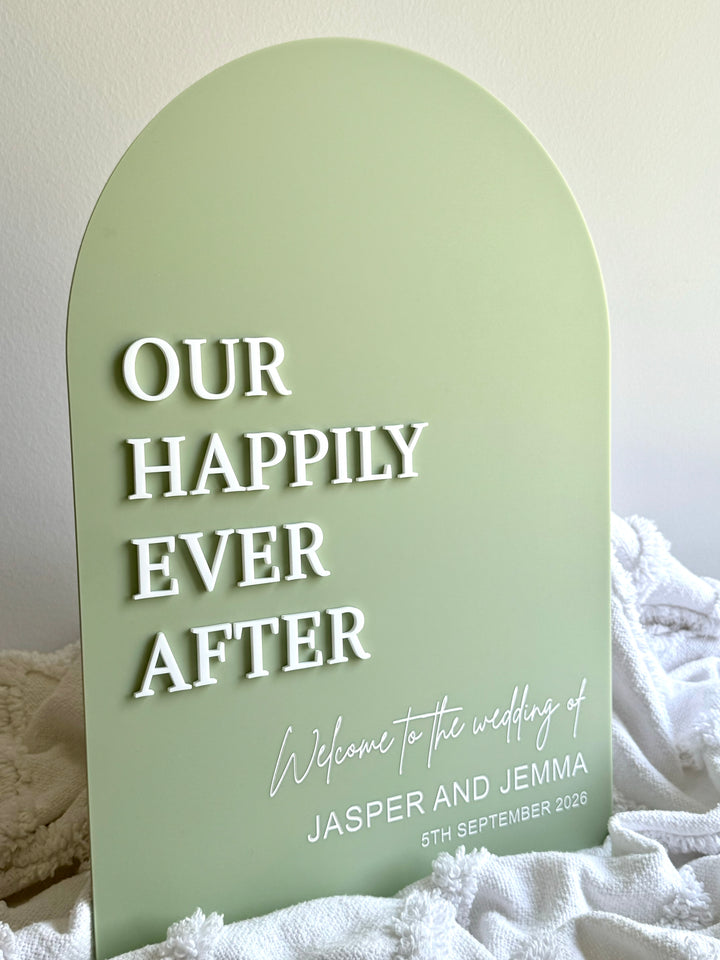 Acrylic Arch Welcome Sign - Our Happily Ever After