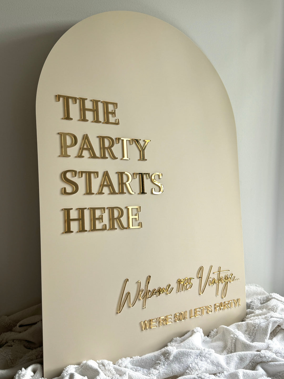 Acrylic Arch Welcome Sign - The Party Starts Here
