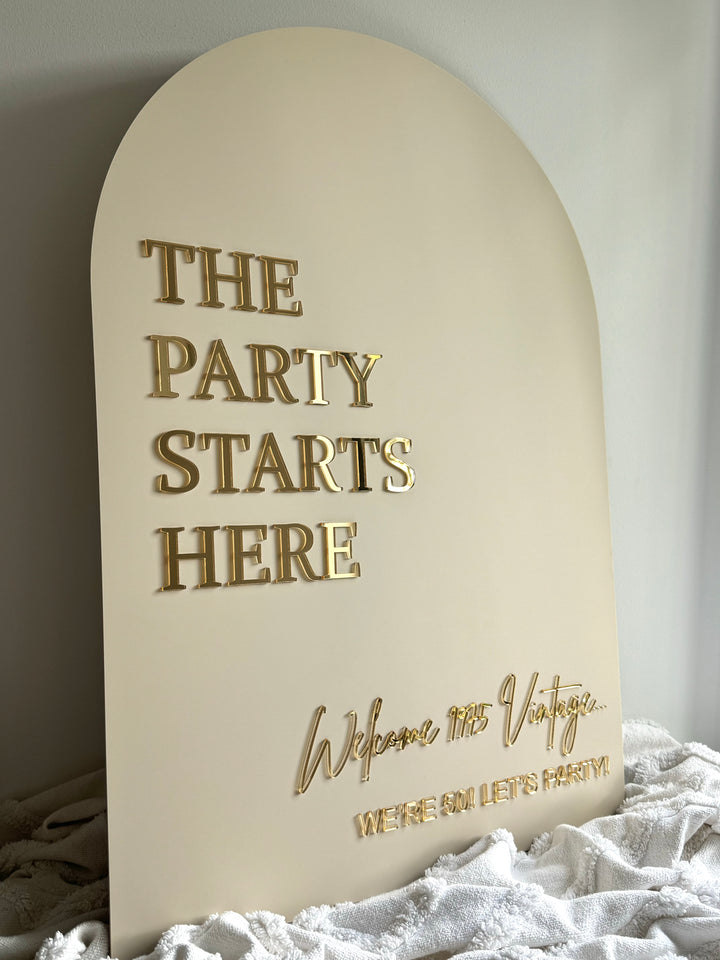 Acrylic Arch Welcome Sign - The Party Starts Here