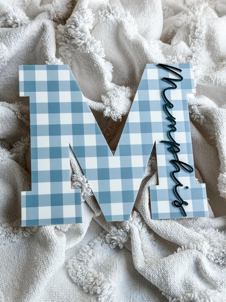 Gingham Letter with Name Plaque