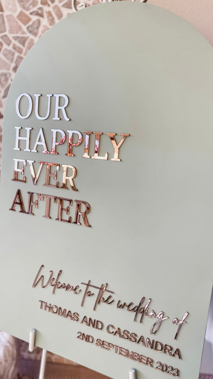 Acrylic Arch Welcome Sign - Our Happily Ever After