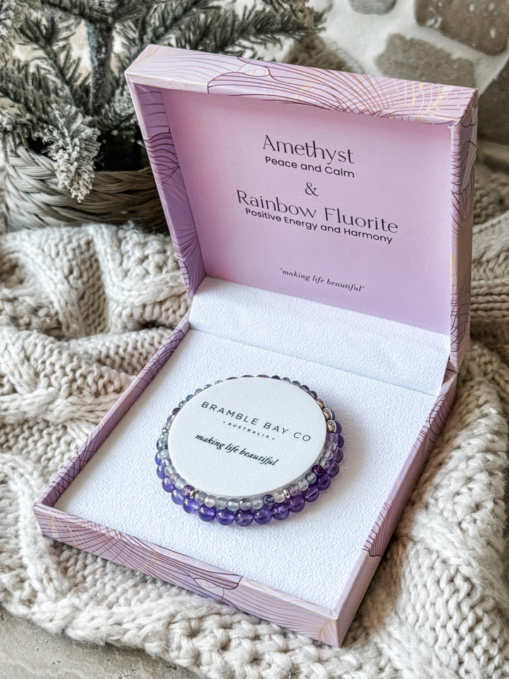 Amethyst & Rainbow Fluorite Bracelet