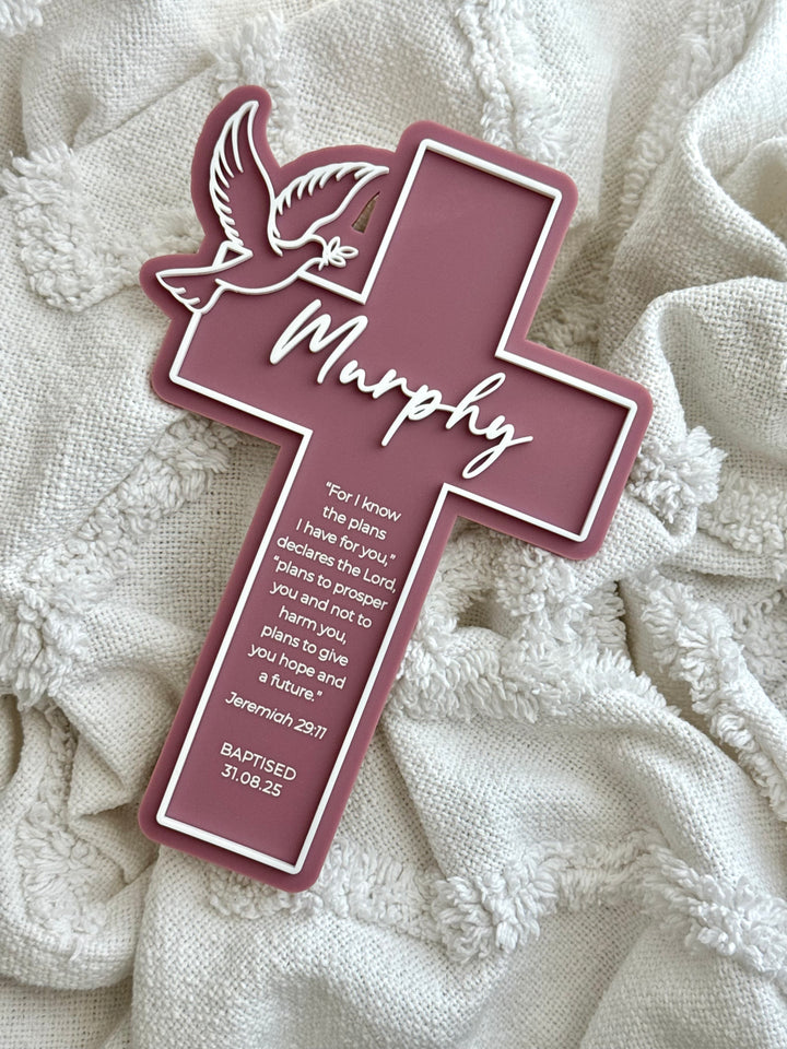 Personalised Baptism Cross with Dove