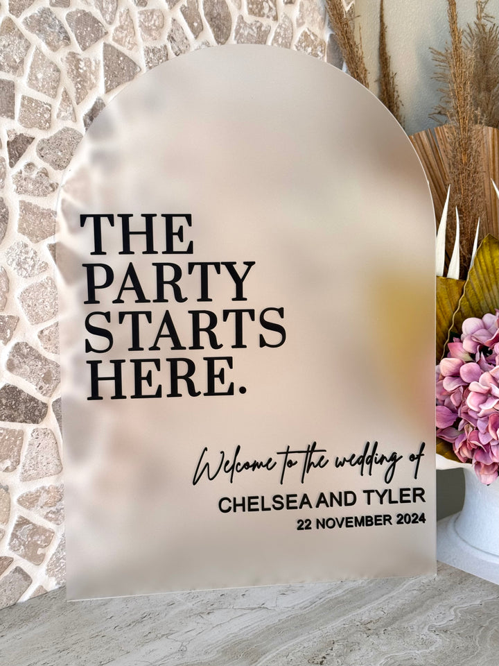 Acrylic Arch Welcome Sign - The Party Starts Here