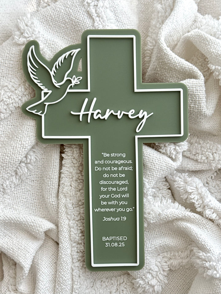 Personalised Baptism Cross with Dove