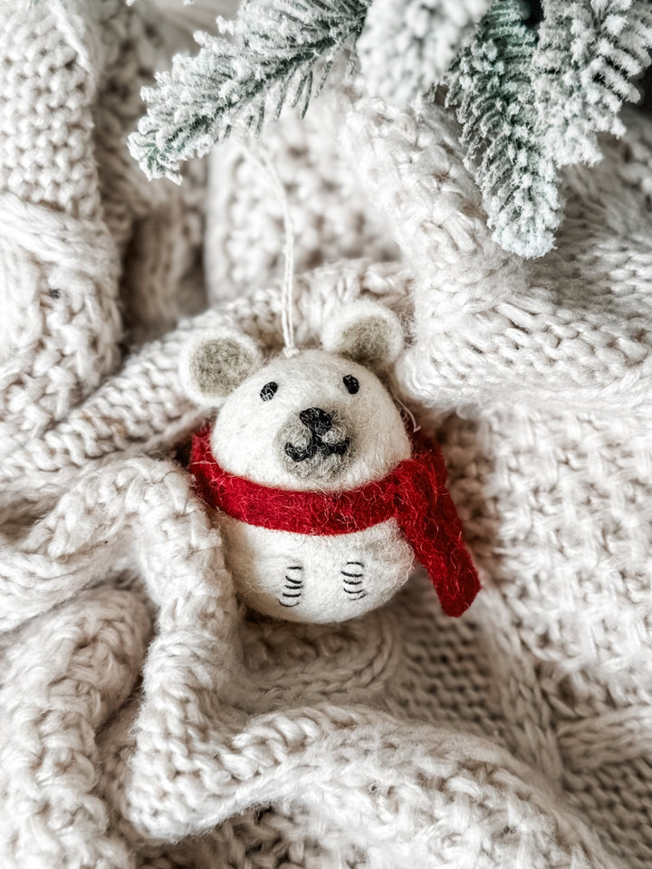 Gry & Sif Polar Bear with Scarf Felt Decoration