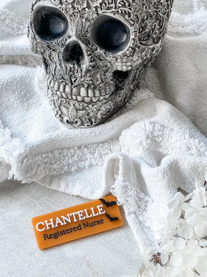 Name Badge with Occupation - Halloween Style with Bats
