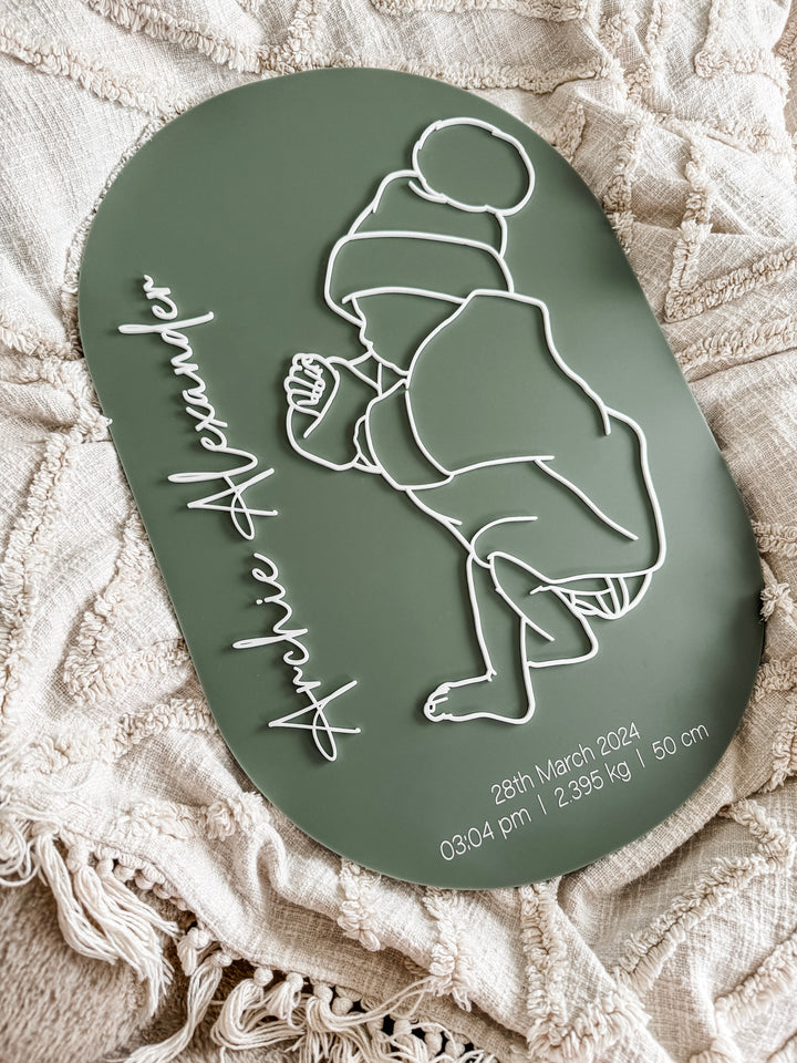 Custom Line Art Baby Birth Detail Plaque