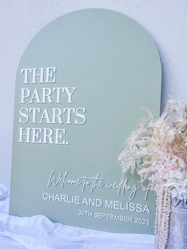 Acrylic Arch Welcome Sign - The Party Starts Here