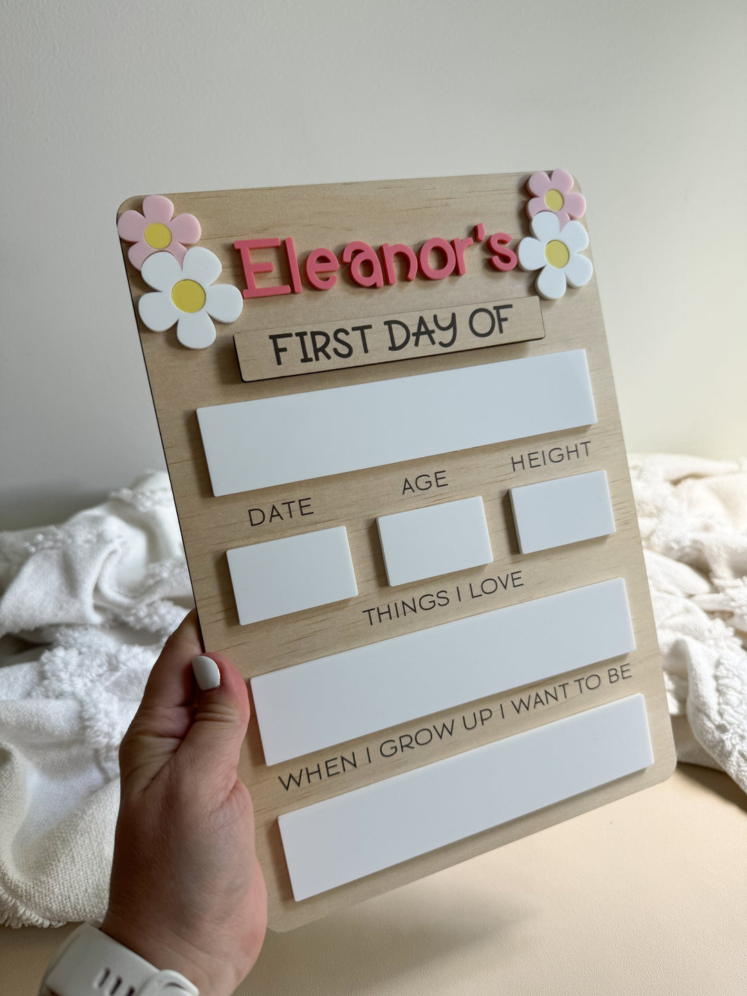 First/Last Day Board - Wooden Board with Flowers