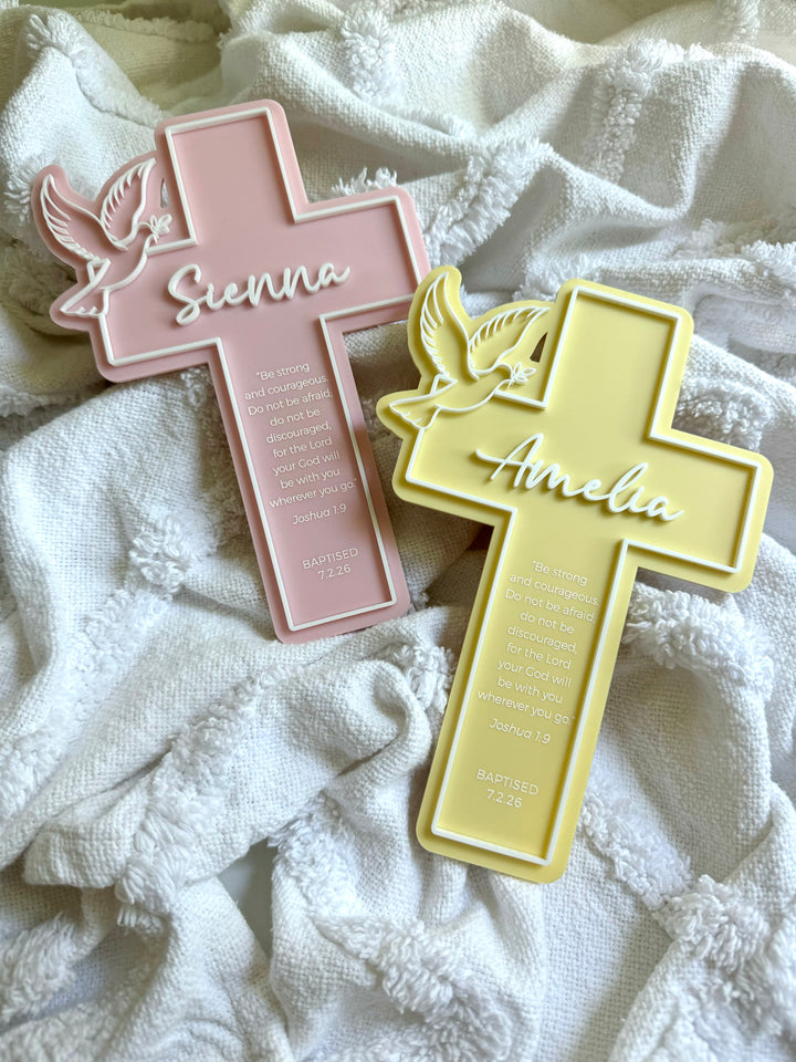 Personalised Baptism Cross with Dove