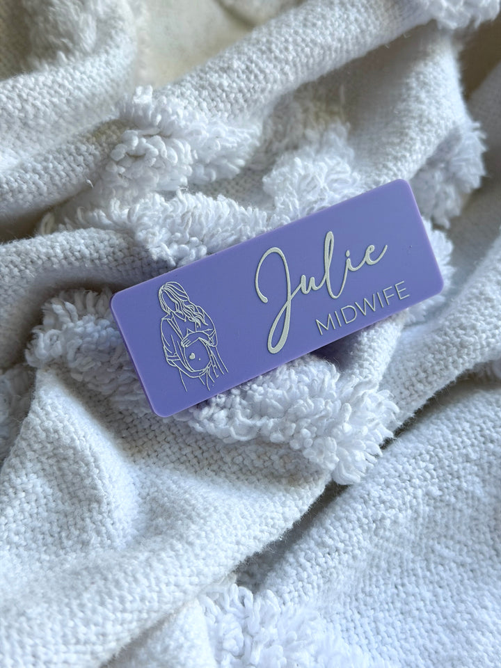 Midwife Name Badge with Line Art